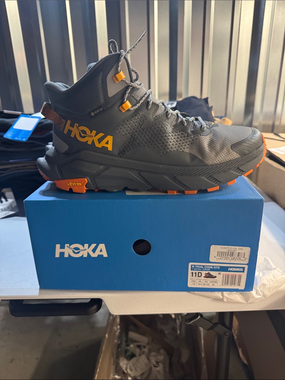 Hoka Men's Trail Mid-Top Running Shoes - Gray with Orange Accents
